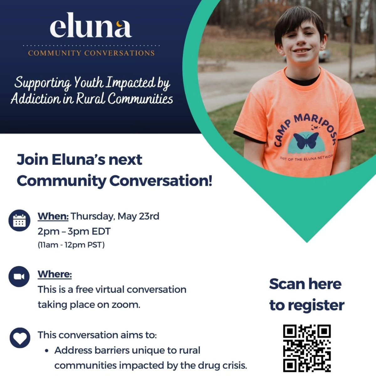 AvailManagement's tweet image. Join us at @elunanetwork's free, one-hour virtual event Thursday, May 23rd at 1 PM CDT.

Eluna's next Community Conversation: "Supporting Youth Impacted by Addiction in Rural Communities" 

Panelists: Dr. Liza Nicholson, Shea Hausman, &amp;amp; Mary Beth Collins
bit.ly/3xsoGuu