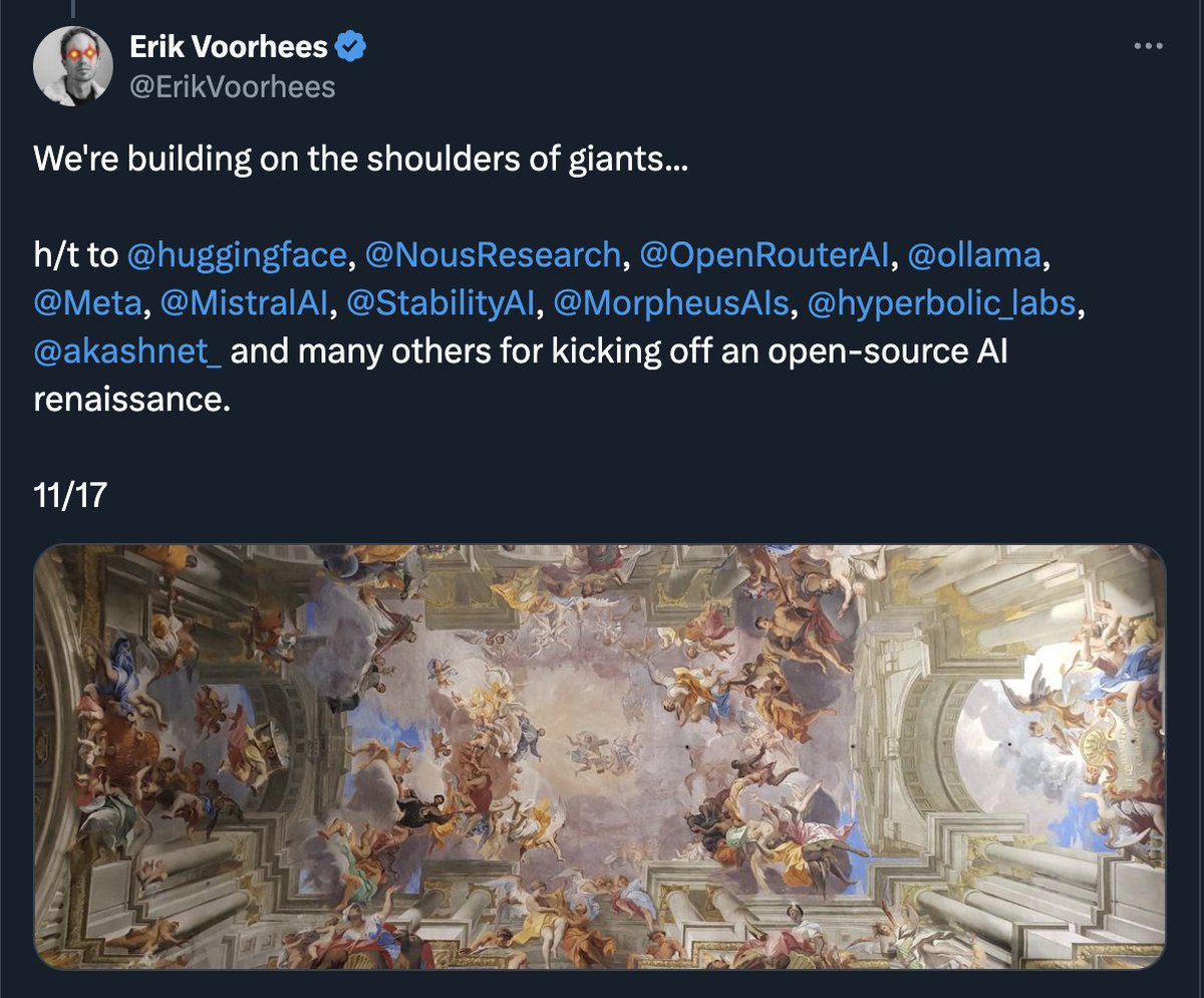 The open-source AI space is growing by the day. Akash stands for permissionless access to compute — and welcomes all projects building towards a more open, self-sovereign future. Check out @TryVenice for generative AI inference on the leading open-source models.