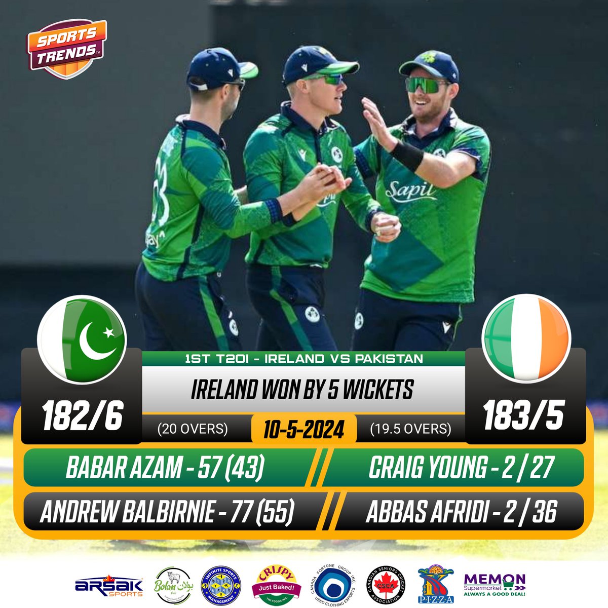 Ireland Beat Pakistan By 5 Wickets in The First T20 International Match 🏏🔥 #Cricket #Pakistan #PakistanCricket #IREvPAK #PAKvIRE #IREvsPAK #PAKvsIRE #BabarAzam #SaimAyub #ShaheenShahAfridi #SportsTrendsCan #SportsTrendsCanada