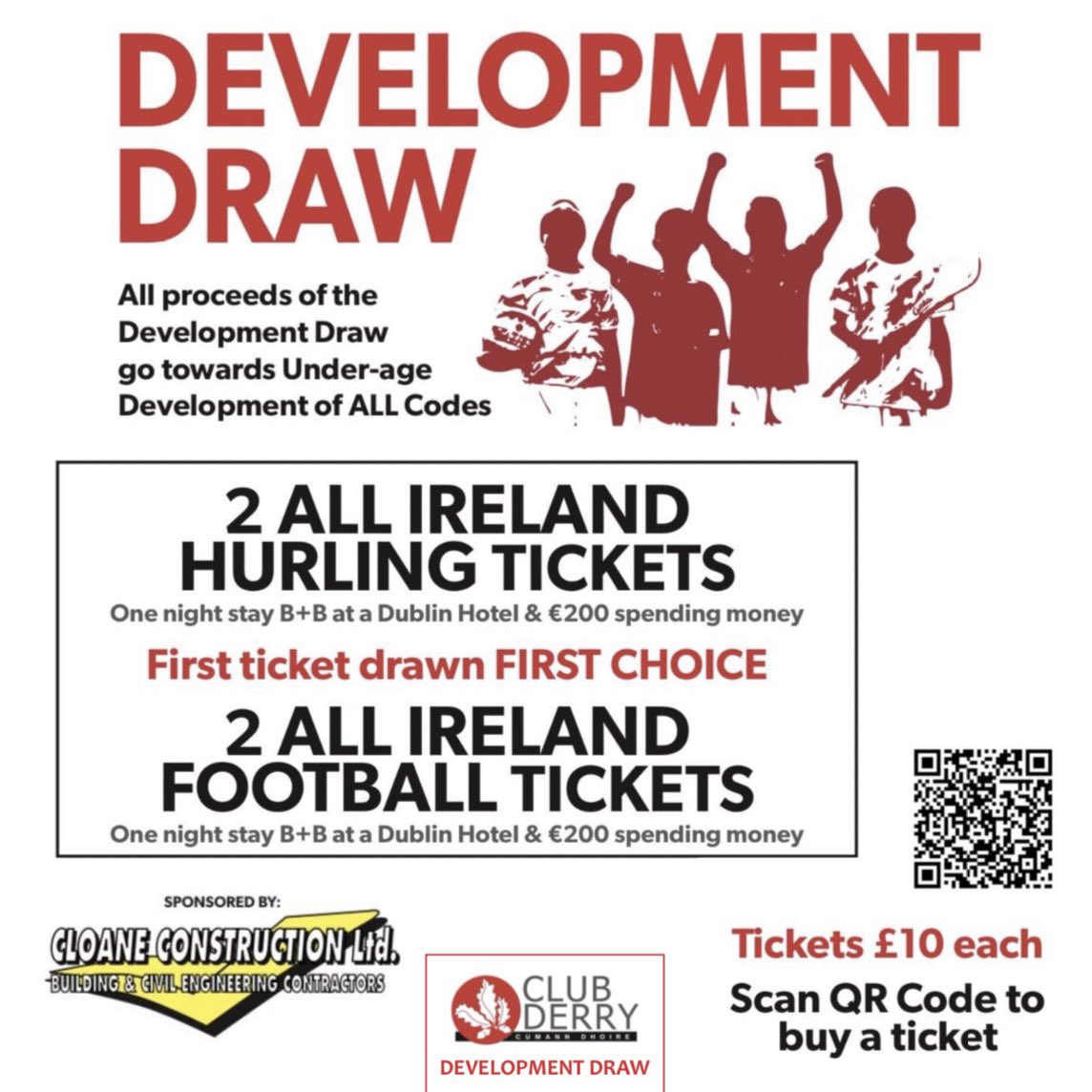 🎟️🇦🇹 𝗖𝗟𝗨𝗕 𝗗𝗘𝗥𝗥𝗬 𝗗𝗘𝗩𝗘𝗟𝗢𝗣𝗠𝗘𝗡𝗧

Tomorrow at noon, Derry U17 hurlers face West Cork in the Corn John Scott quarter final. The tireless work of 𝗖𝗹𝘂𝗯 𝗗𝗲𝗿𝗿𝘆 has played a massive part in the development our underage teams. 

To continue making these strides,