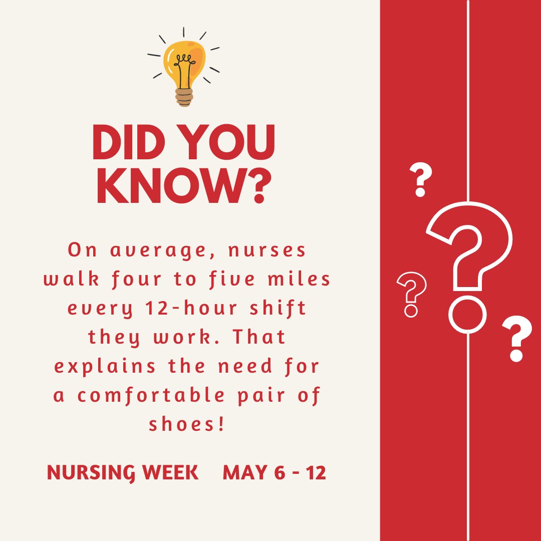 👟Ever wondered about the hustle of a nurse's day? On average, nurses walk a staggering 4-5 miles during a single shift! They do go the extra mile to ensure patients receive the best possible care #NurseLife #HealthcareHeroes #ThankYouNurses #EveryStepCounts #NursingWeek