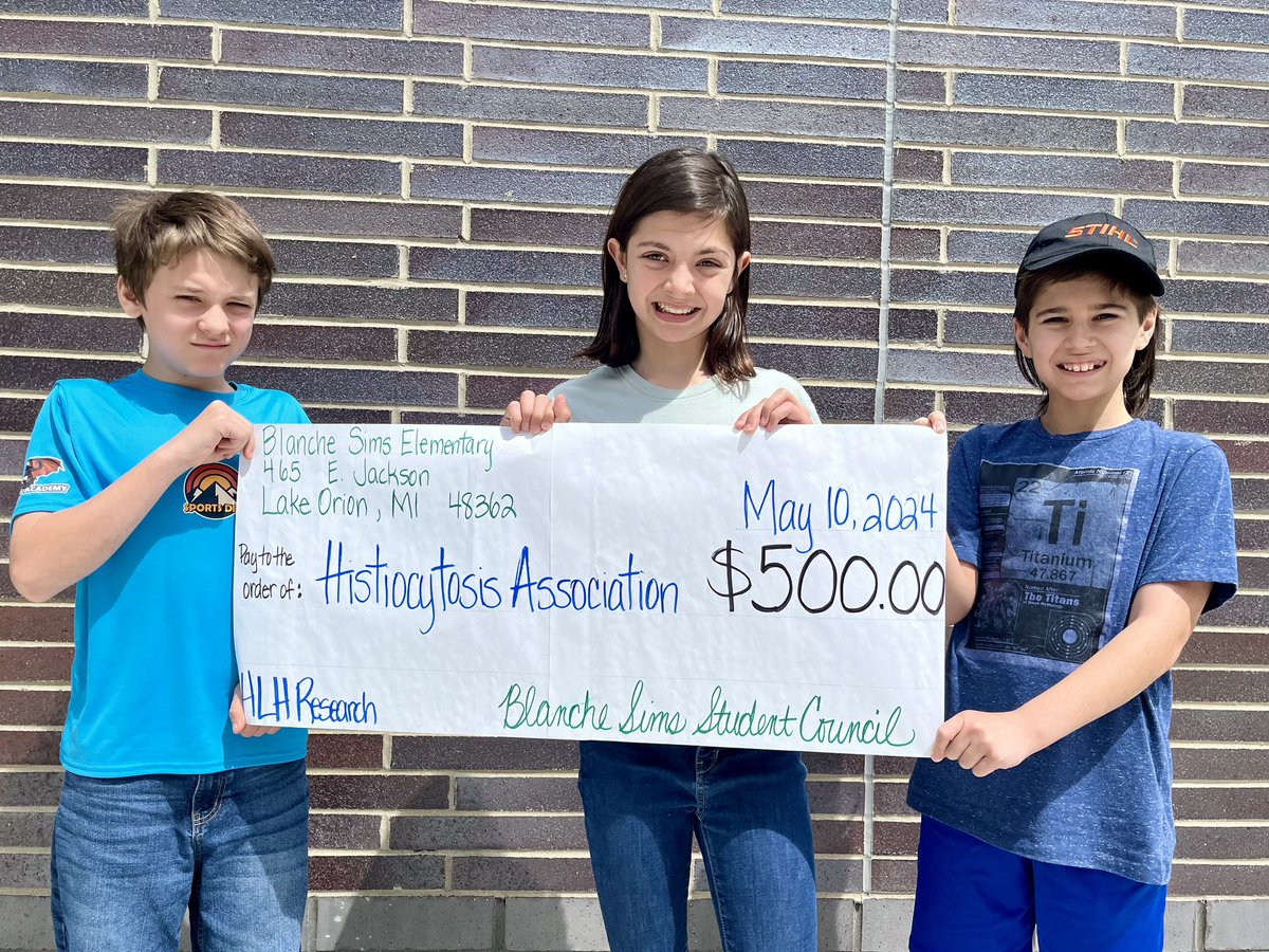 jstuart12's tweet photo. Student Council raised $500 which was donated to the Histiocyosis Association, an organization dedicated to raising awareness and funding research to improve treatments for children with HLH! Thanks Blanche Sims for coming together to raise the money! @SimsElementary https://t.co/LBD6CF3rtx