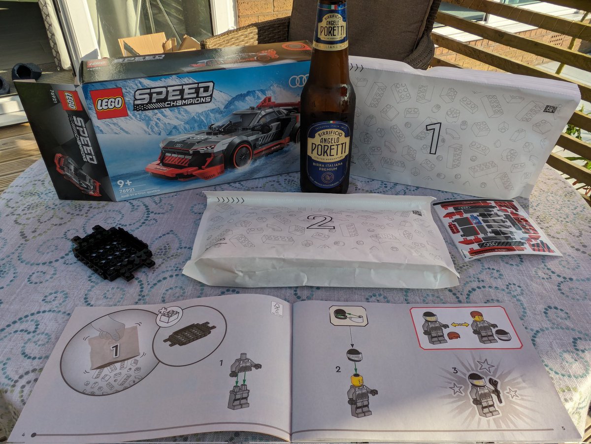 Building Lego in the garden with a beer. Doesn't get much better! Good to see Lego going eco friendly as well! <a href="/LEGO_Group/">LEGO</a> <a href="/LEGO_MASTERS/">LEGO MASTERS</a> #lego #speedchampions #summer #beer