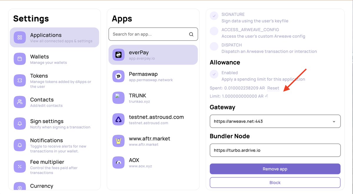 everpay_io's tweet photo. ๐ขAttention!
We've received inquiries about Allowance limits๐ค
๐Follow the instructions below to make adjustments as needed.
1๏ธโฃOpen 'Settings'
2๏ธโฃ'Applications' - 'everPay' - Allowance
3๏ธโฃ Adjust limit based on your needs
#everPay #Arconnect https://t.co/x6cbtDvq2I