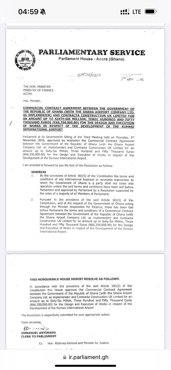 The Facility and Commercial Agreements for the Kumasi Airport was approved under President John Mahama in 2016. I actually moved the motion for the Commercial Agreement as the Vice Chairman of the Committee. The records are there in the Hansard.