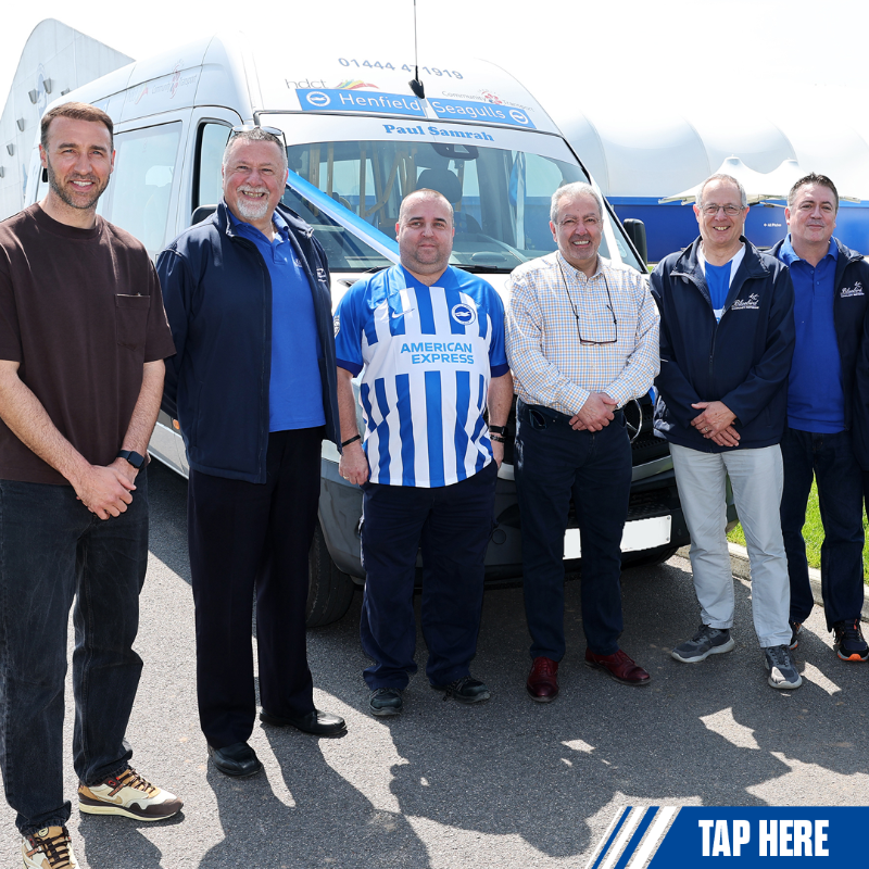 BHAFC's tweet photo. Chairman Tony Bloom has led the congratulations to Paul Samrah after the legendary and lifelong Albion fan had a minibus named after him. 🙌