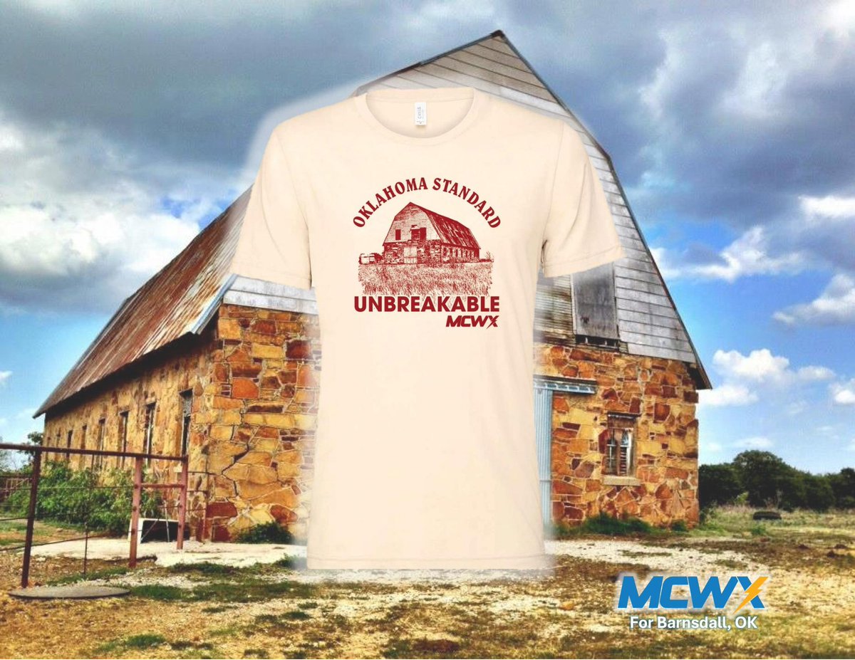 The Oklahoma Standard : Unbreakable. 

mikecollierwx.com/merch 

Proceeds benefit @americanredcross tornado relief efforts for our neighbors in Barnsdall, OK. 

@MikeCollierWX @GHOutfitters05 

#oklahomastandard #barnsdall #oklahoma #tornadorelief #neighbors #community