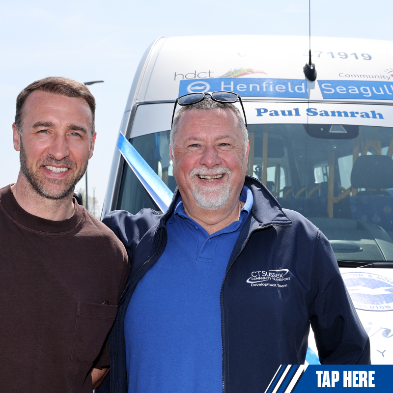 BHAFC's tweet photo. Chairman Tony Bloom has led the congratulations to Paul Samrah after the legendary and lifelong Albion fan had a minibus named after him. 🙌
