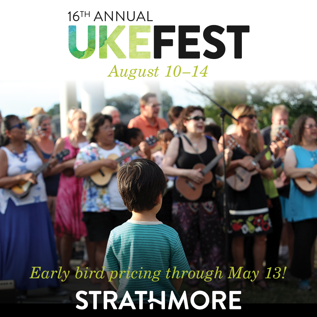 Last chance for discounted registration for Strathmore UkeFest! Sign up for ukulele classes by varying skill levels, concerts, jams & more, August 10-14. Strathmore.org/Uke
