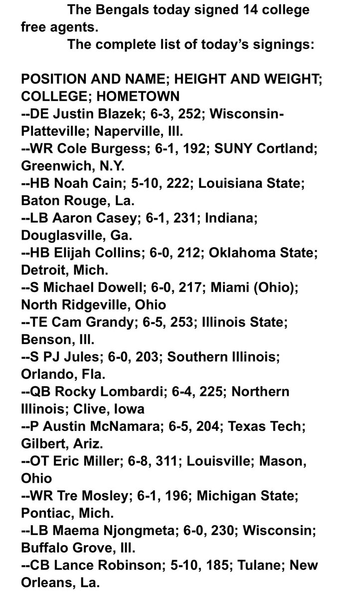 #Bengals formally announce UDFA class