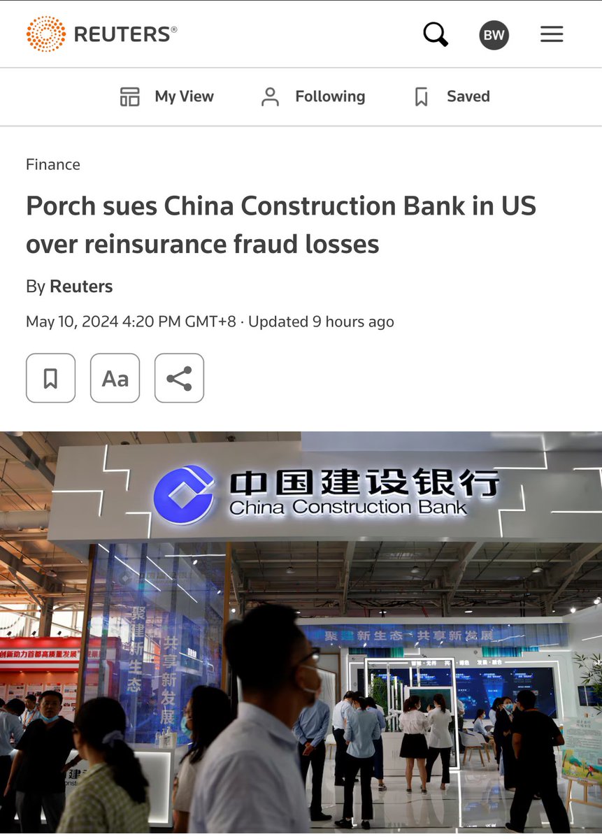 US insurance and home inspection software provider Porch Group is suing China Construction Bank Corp, China's third-biggest lender by assets, for allegedly enabling a 'massive fraud' that caused 'monumental losses' for Porch. Porch and its units accused the Chinese lender of…