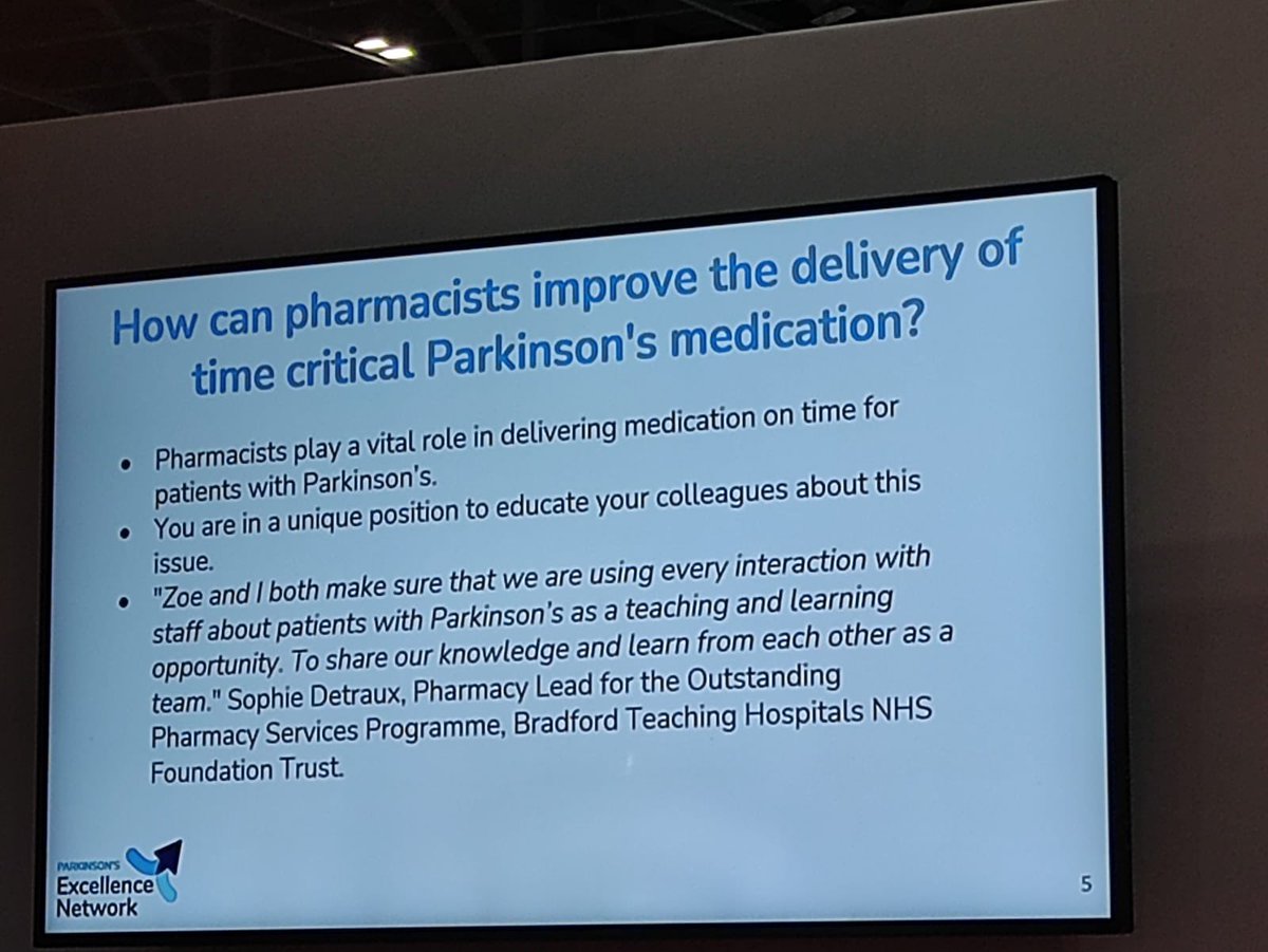 Great to see the pharmacy admission teams Parkinsons quality improvement work showcased at the @CPCongress 🤩 thank you @JeanAlmond2 @ParkinsonsEN #clinicalpharmacycongress
