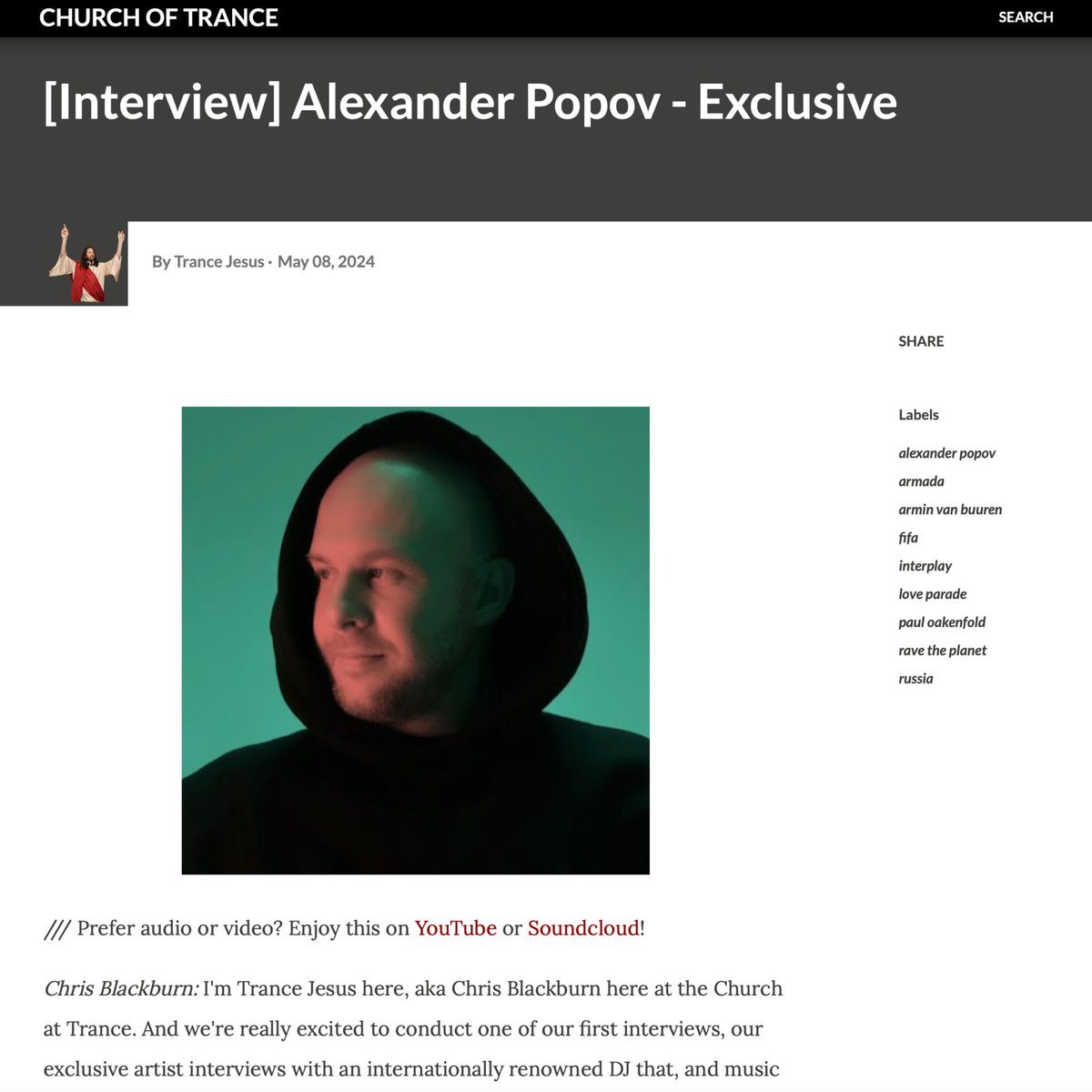 My new exclusive interview for Church Of Trance news.churchoftrance.com/2024/05/interv…