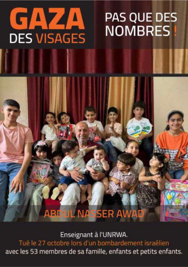 GAZA DES VISAGES / PAS QUE DES NOMBRES Abdul Nasser Awad, enseignant à l'@UNRWA, tué le 27 octobre 2023 dans un bomabrdement qui aura 53 membres de sa famille. HALTE AU MASSACRE ! Signez la pétition : change.org/p/halte-au-mas…