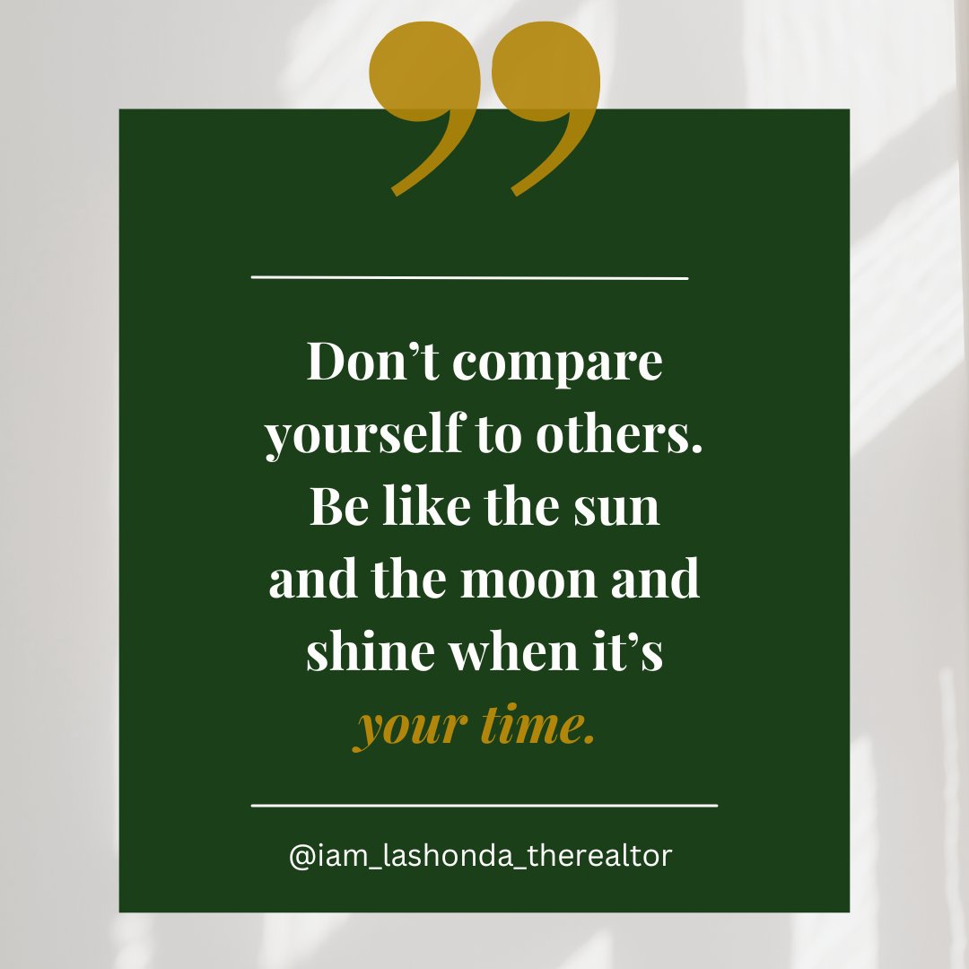 This Friday, remember not to compare yourself to others. Be like the sun and the moon, shining brightly in your own time. 🌞🌙 

#LaShondaDailyQuote #LaShondaDailyMotivation #FridayShine #FridayInspiration #BeYourself #ShineBright #SelfComparison #FridayMotivation #SunAndMoon