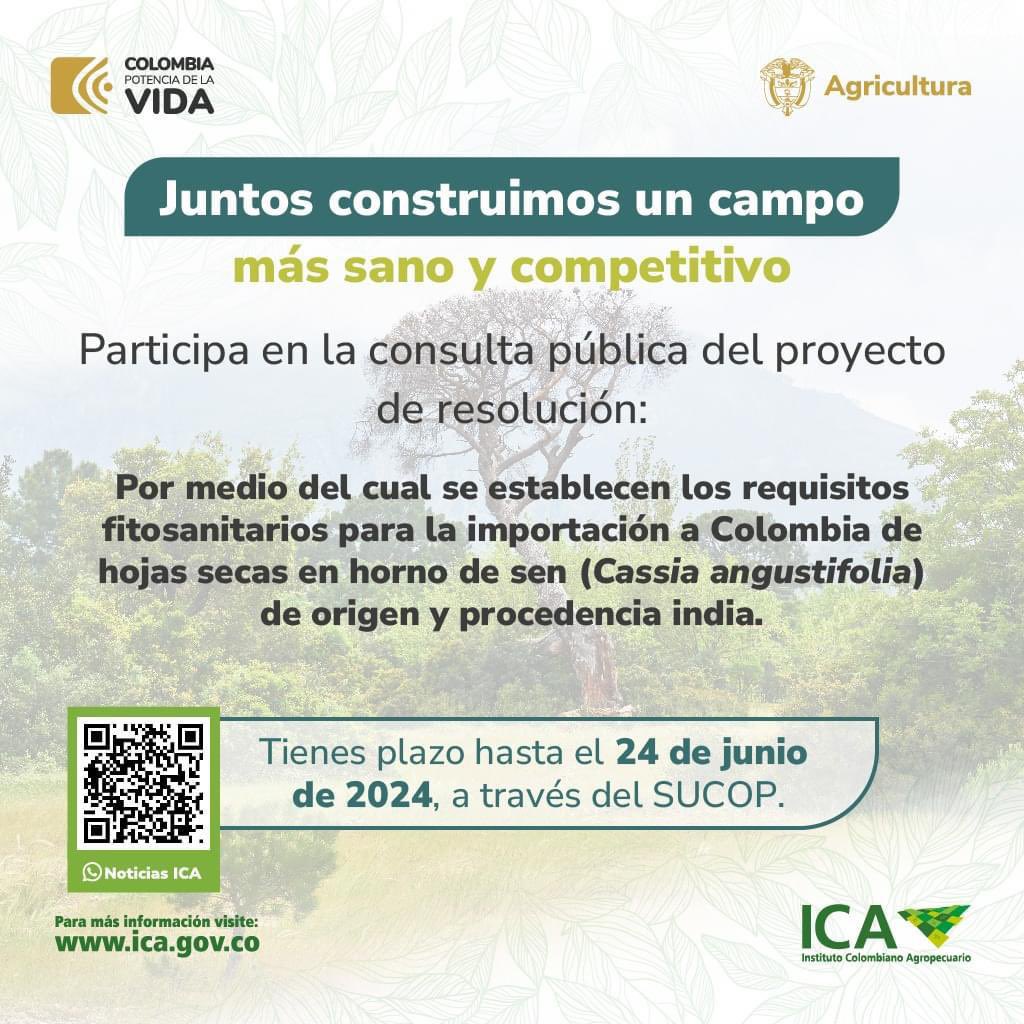 Tu participación contribuye a la protección del estatus fitosanitario del país. 🌿📈 Envía tus comentarios u observaciones ✍️ sobre la consulta pública aquí: ⬇️ 🔴 sucop.gov.co/entidades/ica/…