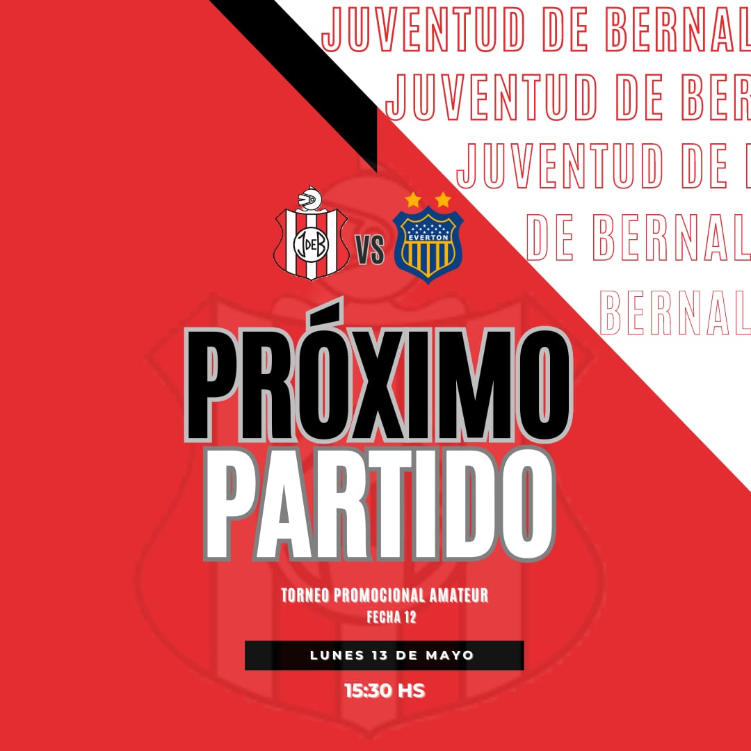 📌 ᴘʀóxɪᴍᴏ ᴘᴀʀᴛɪᴅᴏ 

🏆 #TorneoPromocional
🗓️ Fecha 12
🆚 Everton de La Plata
🏟️ Auxiliar, A. D. Berazategui

#𝐕𝐀𝐌𝐎𝐒𝐉𝐔𝐕𝐄𝐍𝐓𝐔𝐃 🔴⚪