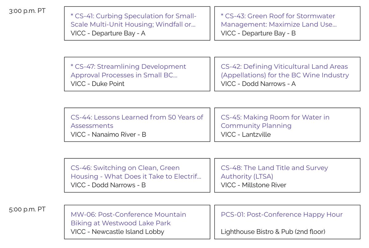 At-a-Glance: Wrap up @BCLandSummit with these sessions & mobile workshop starting at 3:00 pm. 

Sticking around post conference? Be sure to bring your badge to Happy Hour at the Lighthouse Pub 5:00 PM (thanks @BandA_Studios)!