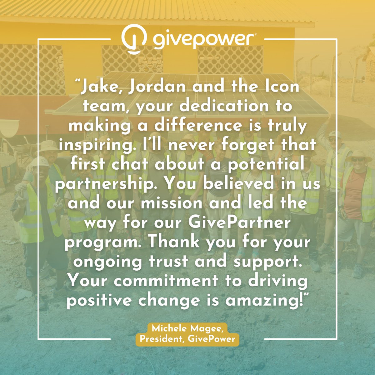 GivePowerFdn's tweet image. ...Thank you for your ongoing trust and support. Your commitment to driving positive change is amazing!” said Michele Magee, President, GivePower 🙌

#GivePartner #BusinessAppreciationMonth #FeelGoodFriday #JoinTheCharge