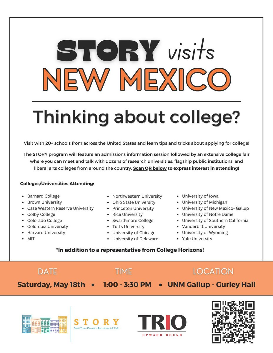 Join us at UNM-Gallup. The Small Town and Rural Students (STARS) College Network will host a college fair from 1:00 to 3:00 p.m. Saturday, May 18, in the Gurley Hall Commons. 
<a href="/UNMGallup/">UNM Gallup</a> <a href="/UNM/">Univ. of New Mexico</a> 
Visit with 20+ schools from across the United States
