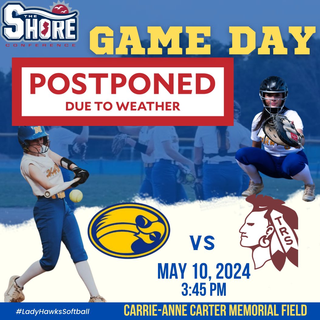 🚨Today’s game is POSTPONED due to inclement weather! 🚨

The Lady Hawks are back in action MONDAY, home, vs Monmouth Regional! Let’s go Lady Hawks 💪🏻