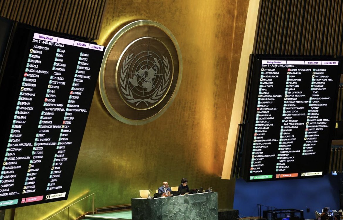 The United Nations General Assembly passed a resolution providing Palestine UN membership that upgrades status from observer, but does not enshrine voting rights. 143 members voted in favour of this resolution, while Canada shamefully abstained.