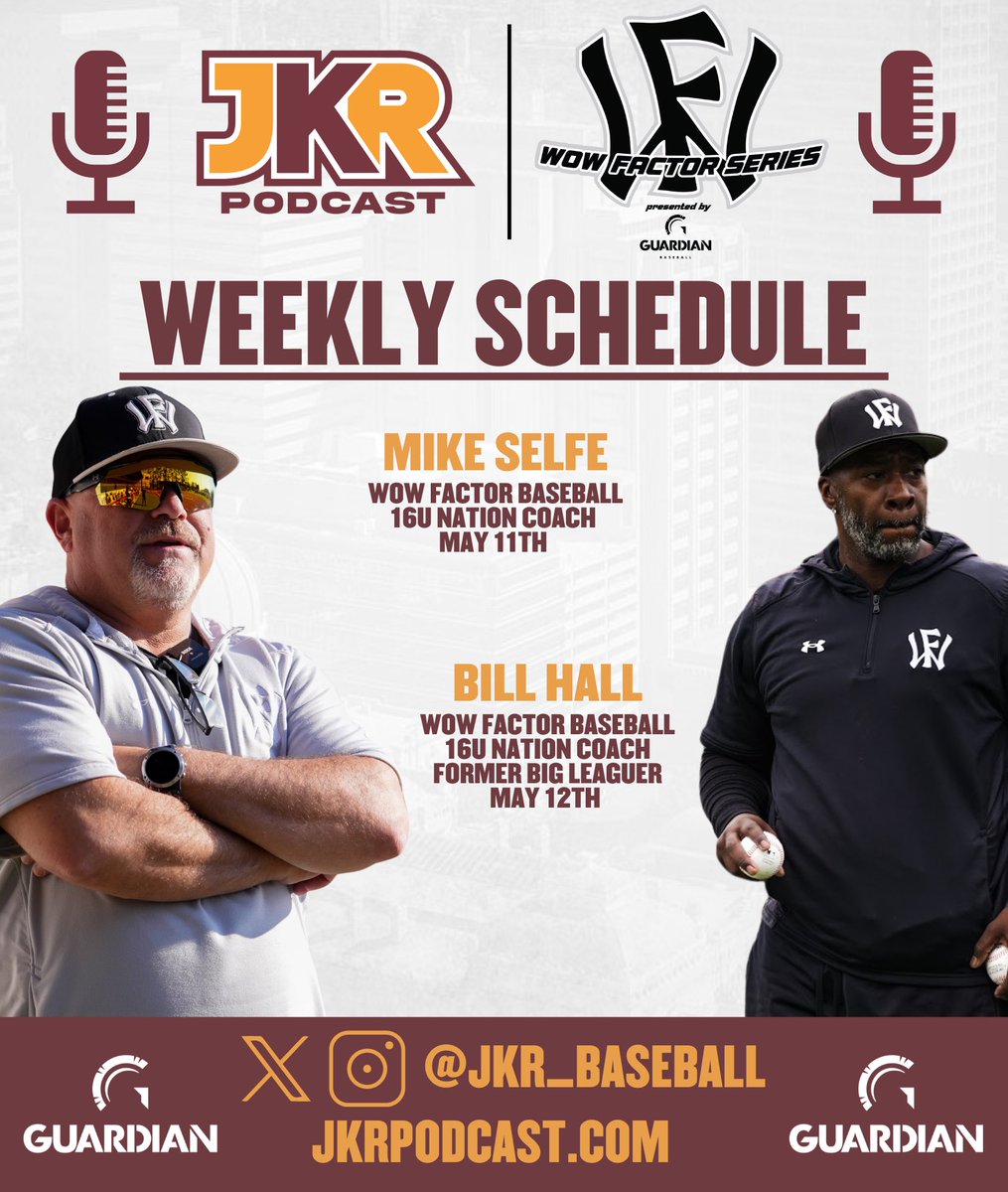 JKR_Baseball's tweet image. ‼️ WEEKLY SCHEDULE‼️
This week, we continue the Wow Factor Series!
🔴 Wow Factor 16U Nation Mike Selfe @MikeSelfe
🟠 Wow Factor 16U Nation Coach Bill Hall
🎧 Apple Podcast & Spotify