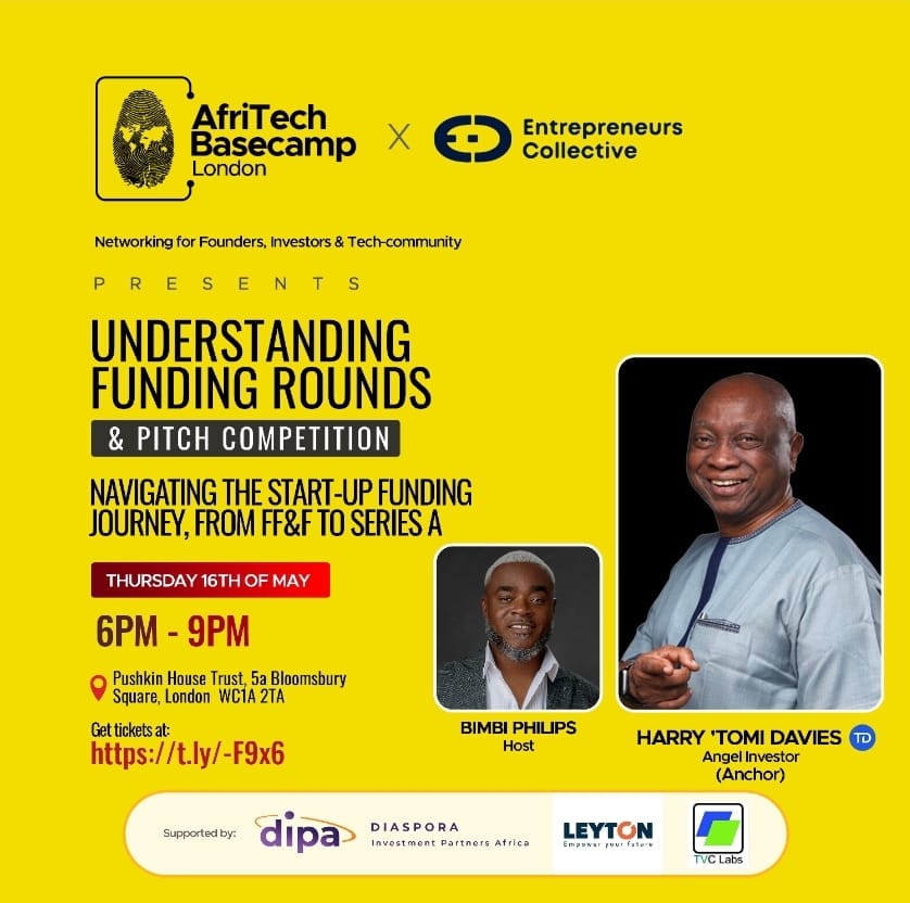 Join us next Thursday as #AfriTechBasecamp London and <a href="/ecfoundersclub/">Entrepreneurs Collective</a> present "Understanding Funding Rounds" Navigating the Startup Funding Journey from FF&amp;F to Series A with a Pitch Competition to boot. Tickets available at t.ly/-F9x6 #AfricanAngel #WeMove #TomiDee