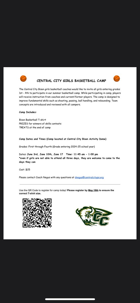 ccgirlsbball's tweet photo. Youth Camp information for our incoming 1st - 4th grade girls. Flyers were delivered to the elementary school today! Registration link: https://t.co/USanI7Xlr3 https://t.co/yUYQAUptBu