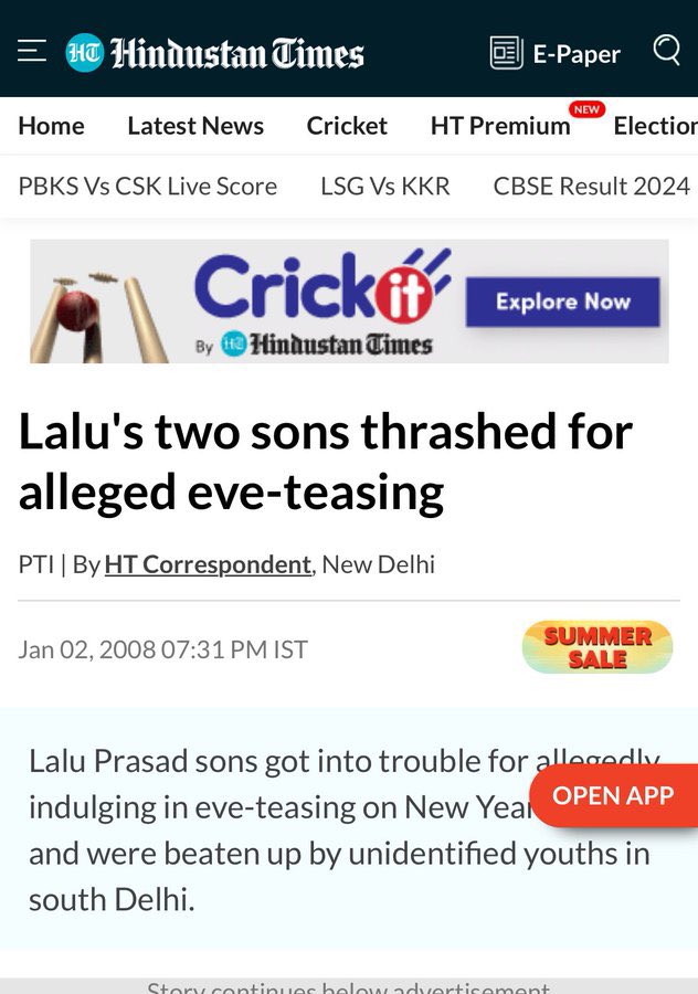 The year was 2007. The Yadav brothers, <a href="/yadavtejashwi/">Tejashwi Yadav</a> and <a href="/TejYadav14/">Tej Pratap Yadav</a>, were found eve-teasing women on New Year’s eve. The incident first took place at Ashoka hotel and then at Connaught place. They then attended a party at Chhatarpur area on Delhi-Haryana border. While the duo