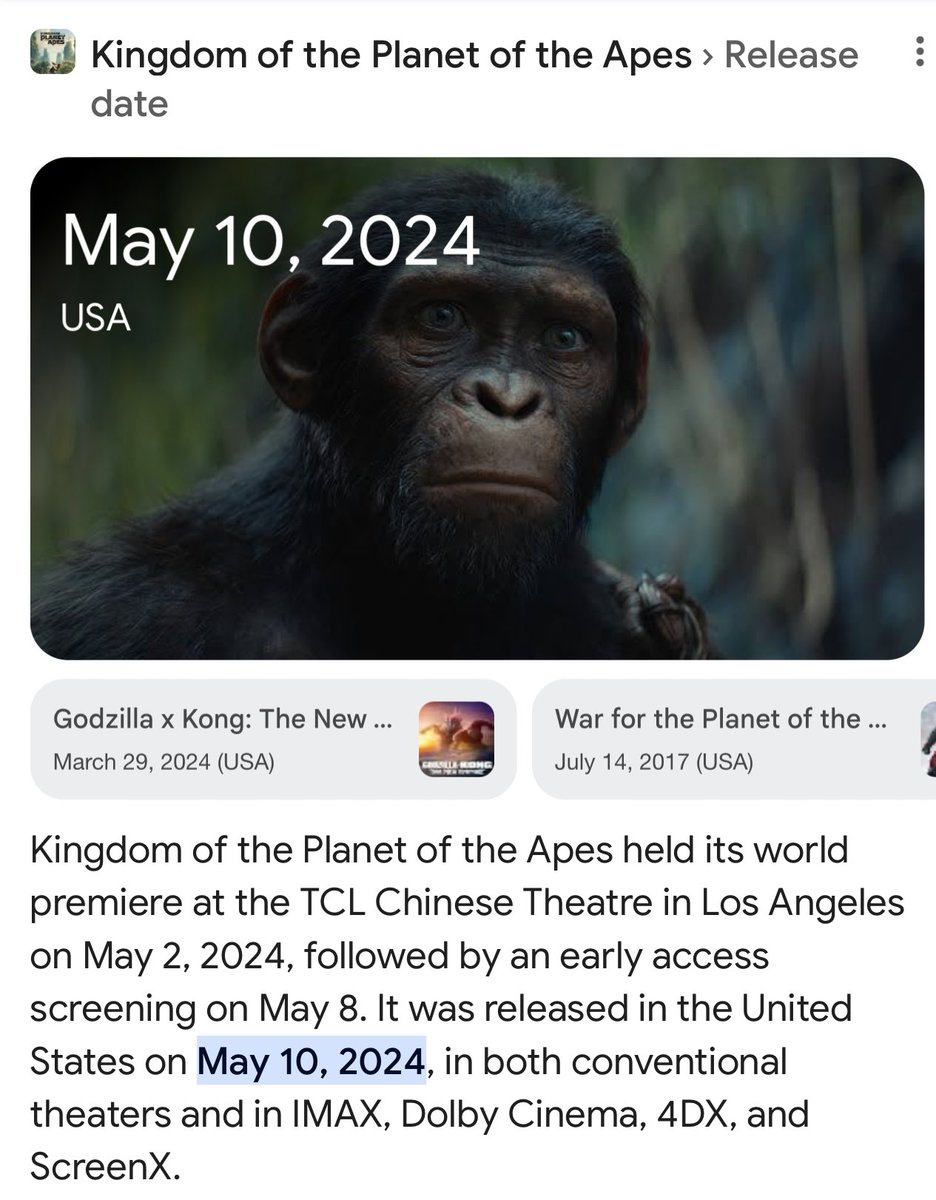 So $GME is up 70% this month Roaring Kitty, the dude that started the short squeeze in 2021, liked this picture yesterday about the best movie you’ve ever seen that happens in real life Today, this movie was released about the rise of Apes… Gamestop doesn’t even do an…