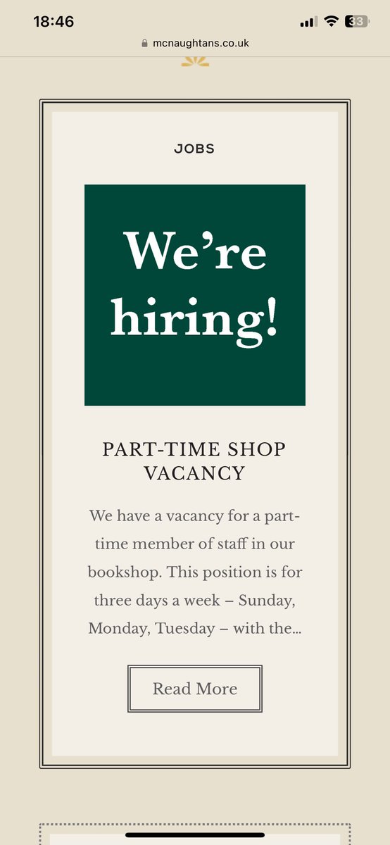 Our website had a hiccup today and wasn’t loading the job description, but it’s fixed so if you were curious about our current part-time vacancy, have another look now! mcnaughtans.co.uk/part-time-shop…