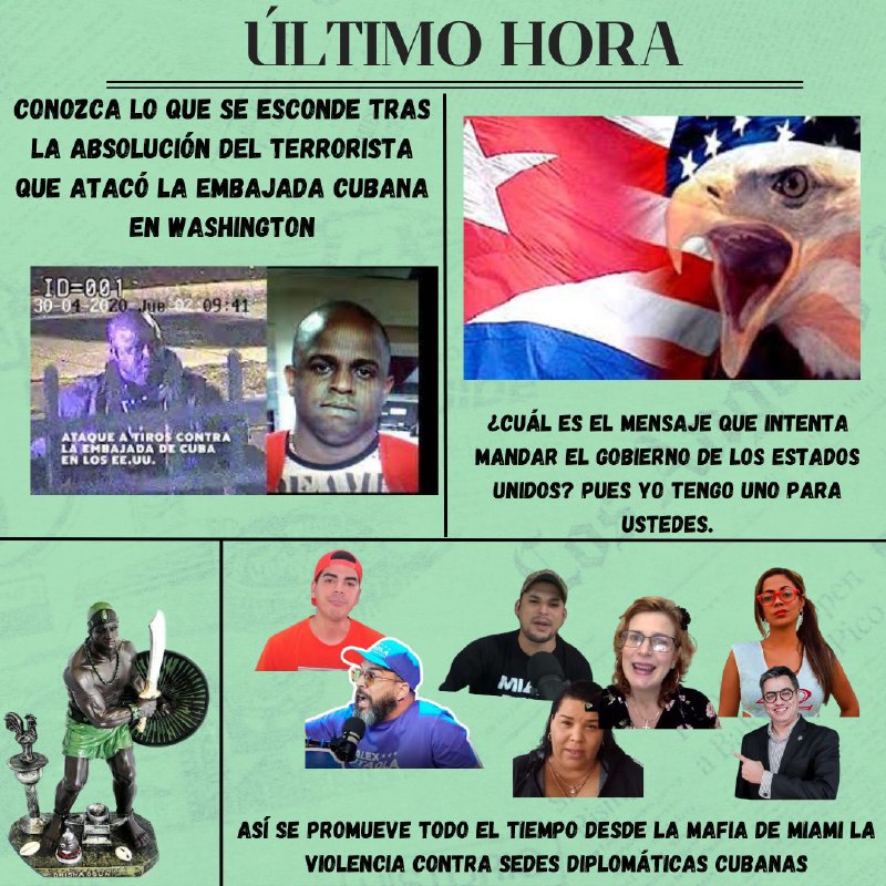 Conozca lo que se esconde tras la absolución del terrorista que ataco a tiros la Embajada de #Cuba en Washington ¿Cuál es el mensaje que intenta mandar el gobierno de EEUU con ese acto irresponsable? Pues yo tengo otro mensaje para ellos y bien claro por cierto. Hoy en YouTube.