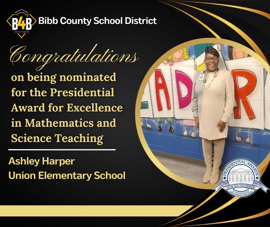 Congratulations, Ashley Harper, on your nomination for the PAEMST Award! Your dedication to teaching and passion for education truly shine through in everything you do. Happy Teacher Appreciation Week! @BibbSchools @UnionofMacon 
#inspired2inspire
#Built4Bibb
