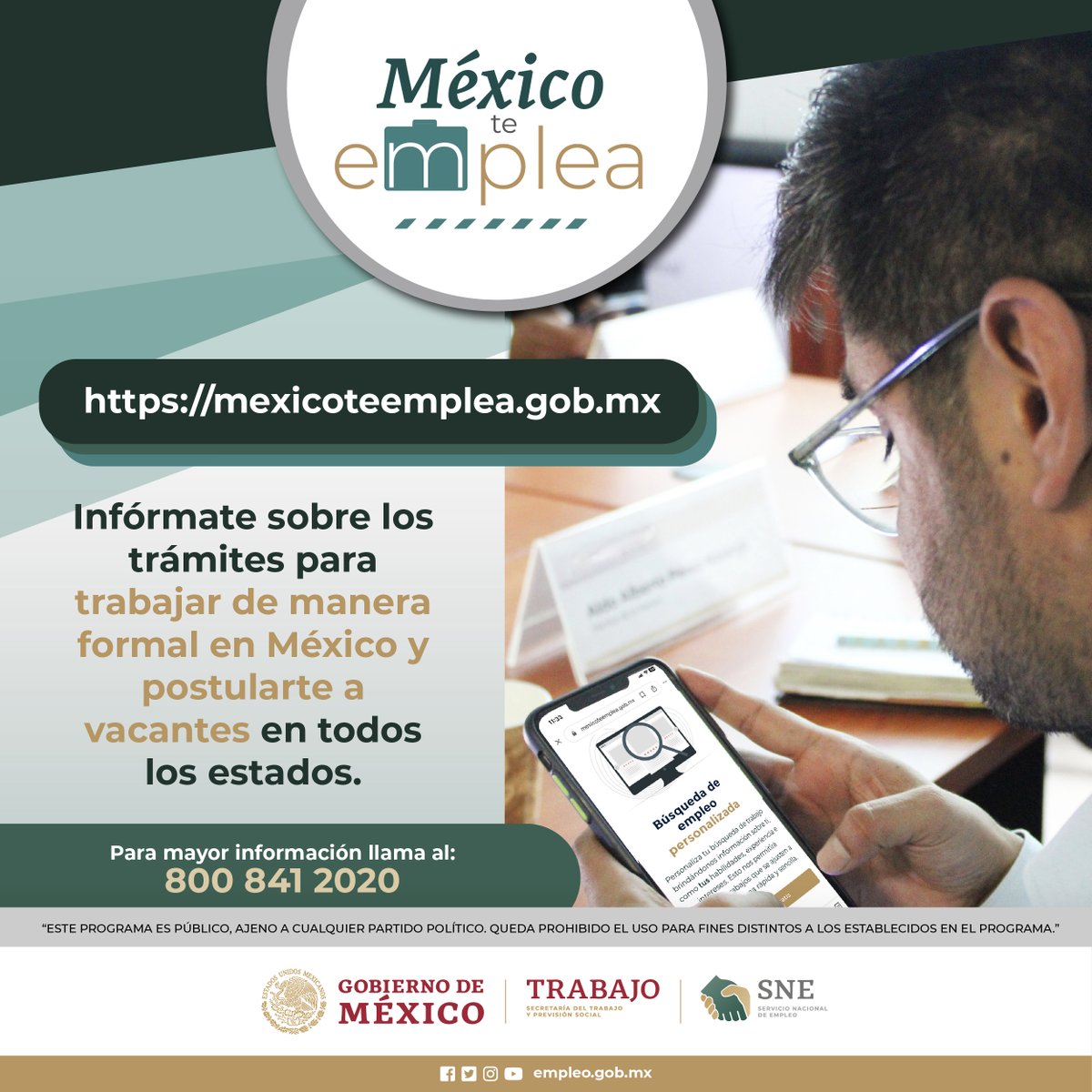 ¿Te encuentras en México y quieres un trabajo formal? Con #MéxicoTeEmplea, el #ServicioNacionalDeEmpleo te ayuda en tu búsqueda de trabajo. 🇲🇽🌏💼 🔗 Conoce los detalles en: mexicoteemplea.gob.mx