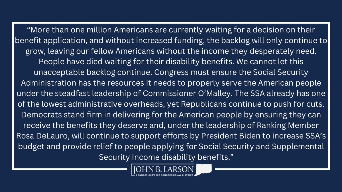 Today, @RepDannyDavis and I called for funding to prevent the backlog for disability benefit applications from skyrocketing. If we fail to fund @SocialSecurity, 4 million Americans will be stuck waiting for critical benefits. We need to increase funding for the SSA, not cut it!