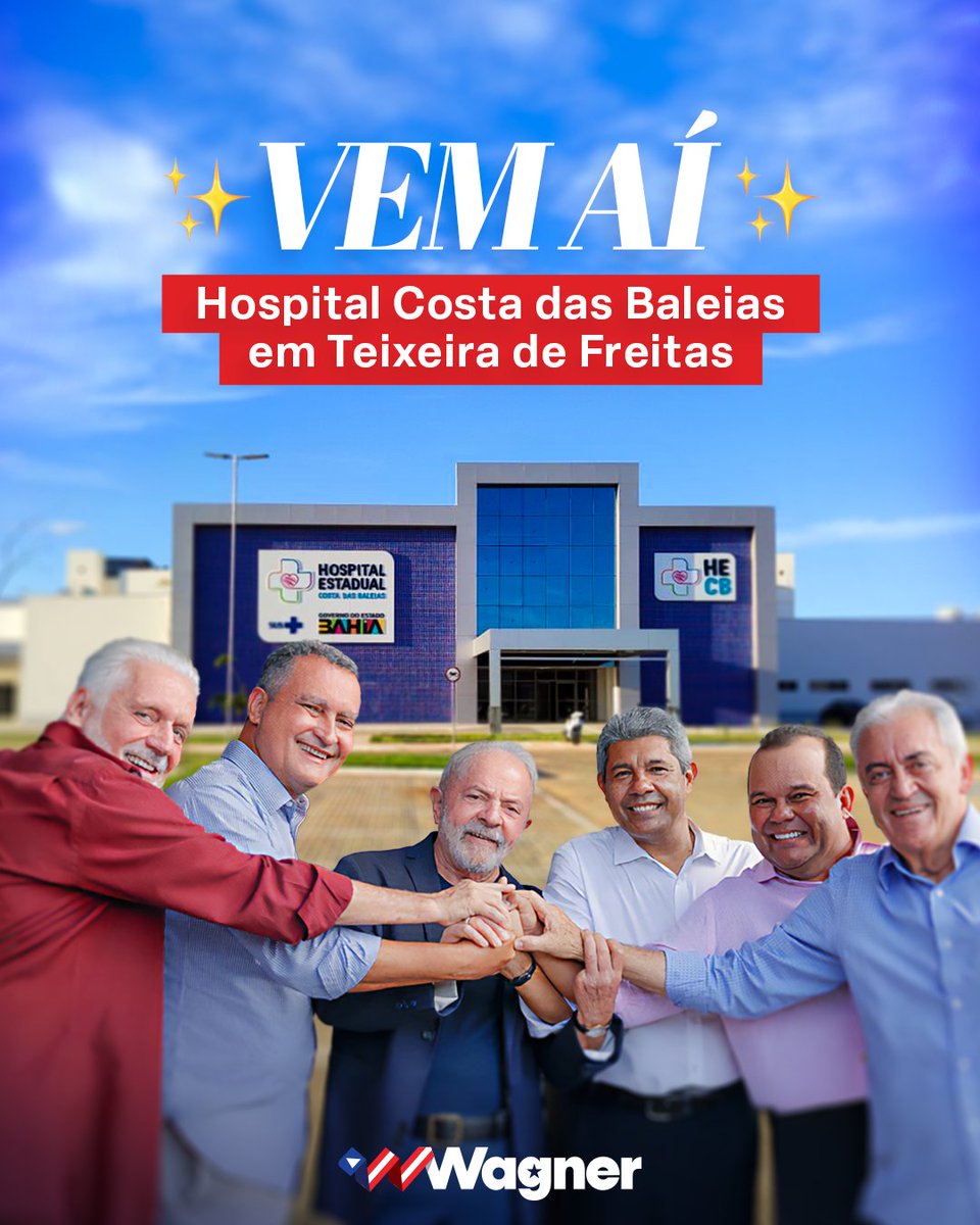 jaqueswagner's tweet photo. ✨ Sextou com Hospital Estadual Costa das Baleias 🤝 Lula na Bahia! ✨ Vamos receber o nosso presidente @LulaOficial, o ministro @costa_rui e, junto com o governador @Jeronimoba13, iremos inaugurar este grande hospital no município de #TeixeiraDeFreitas que vai atender à população do Extremo Sul da Bahia. Este é o governo que cuida de gente! #FéNoBrasil #Wagner #SenadorDaBahia