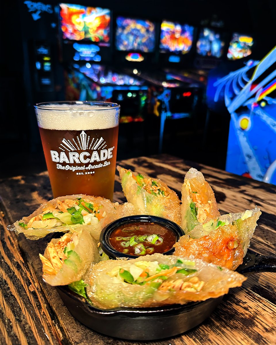 Roll on over to Barcade to try our new Chicken Spring Rolls special! This Asian-Mexican fusion is filled with with chicken, carrots, cabbage, jalapeño, and cilantro — wrapped and fried in rice paper, with a chipotle ginger dipping sauce!! #Barcade #Detroit