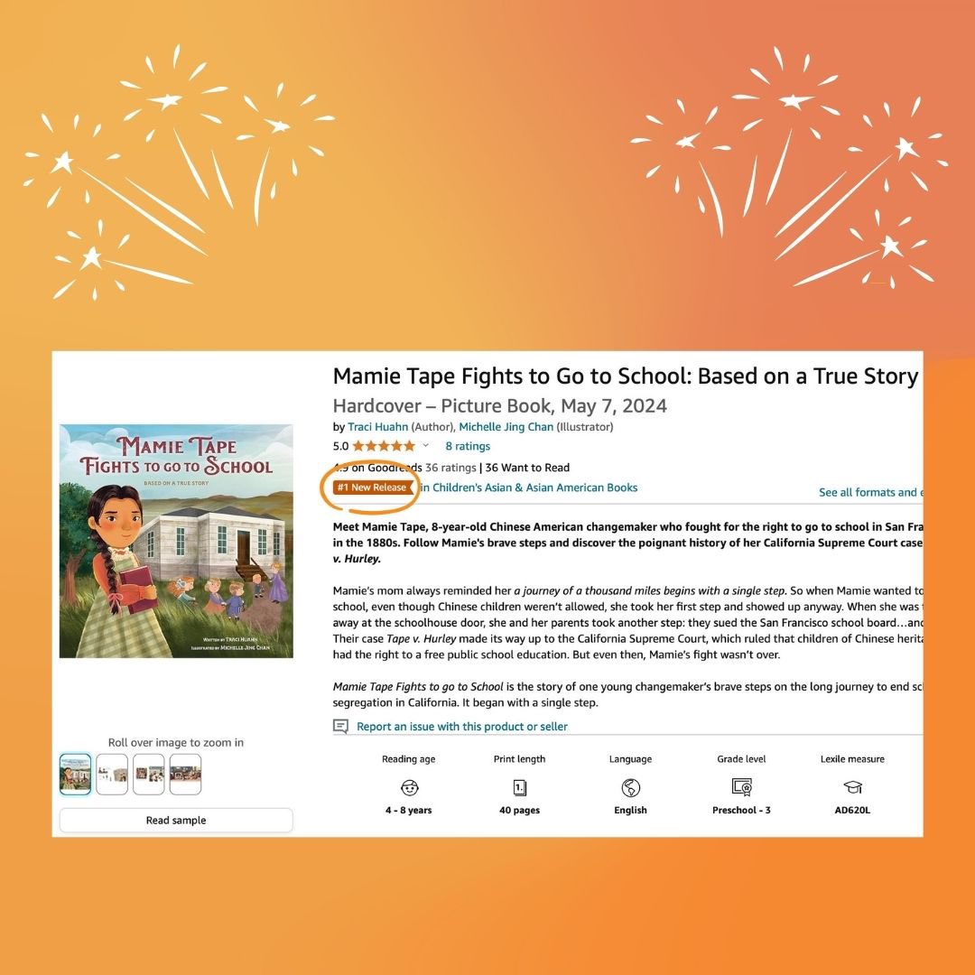 MAMIE TAPE FIGHTS TO GO TO SCHOOL (by @tracihuahn /ill. by me) has 3 banners on Amazon!🥳 . 🧡 Top new release -Children’s Multicultural Biographies 🧡 #1 Children’s Books- Prejudice and Racism 🧡 #1 Children’s Asian and Asian American Books . Ty to everyone who has read/ordered!