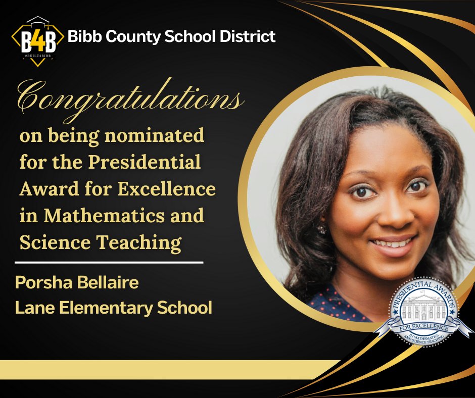Congratulations, Porsha Bellaire, on your nomination for the PAEMST Award! Thank you for inspiring us all to reach for the stars. Happy Teacher Appreciation Week! @MckibbenLane @BibbSchools @krwall1908 
#inspired2inspire
#Built4Bibb