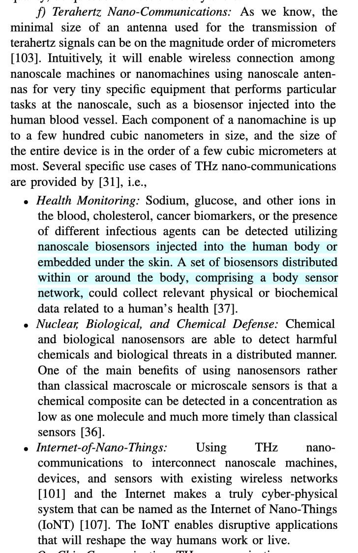 CorinneNokel's tweet image. Terahertz Communications and Sensing for 6G and Beyond: A Comprehensive View

#NanoBioSensors / Deploying #IoNT      

&apos;...Nanoscale biosensors injected into the human body ... A set of biosensors distributed within body, comprising a body sensor network.&apos;
researchgate.net/publication/37…