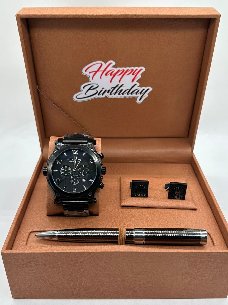BRAND : Montblack                                 CONTENT : Watch, Pen and cufflinks.                                          
PRICE :  55KNGN

To be delivered as seen.