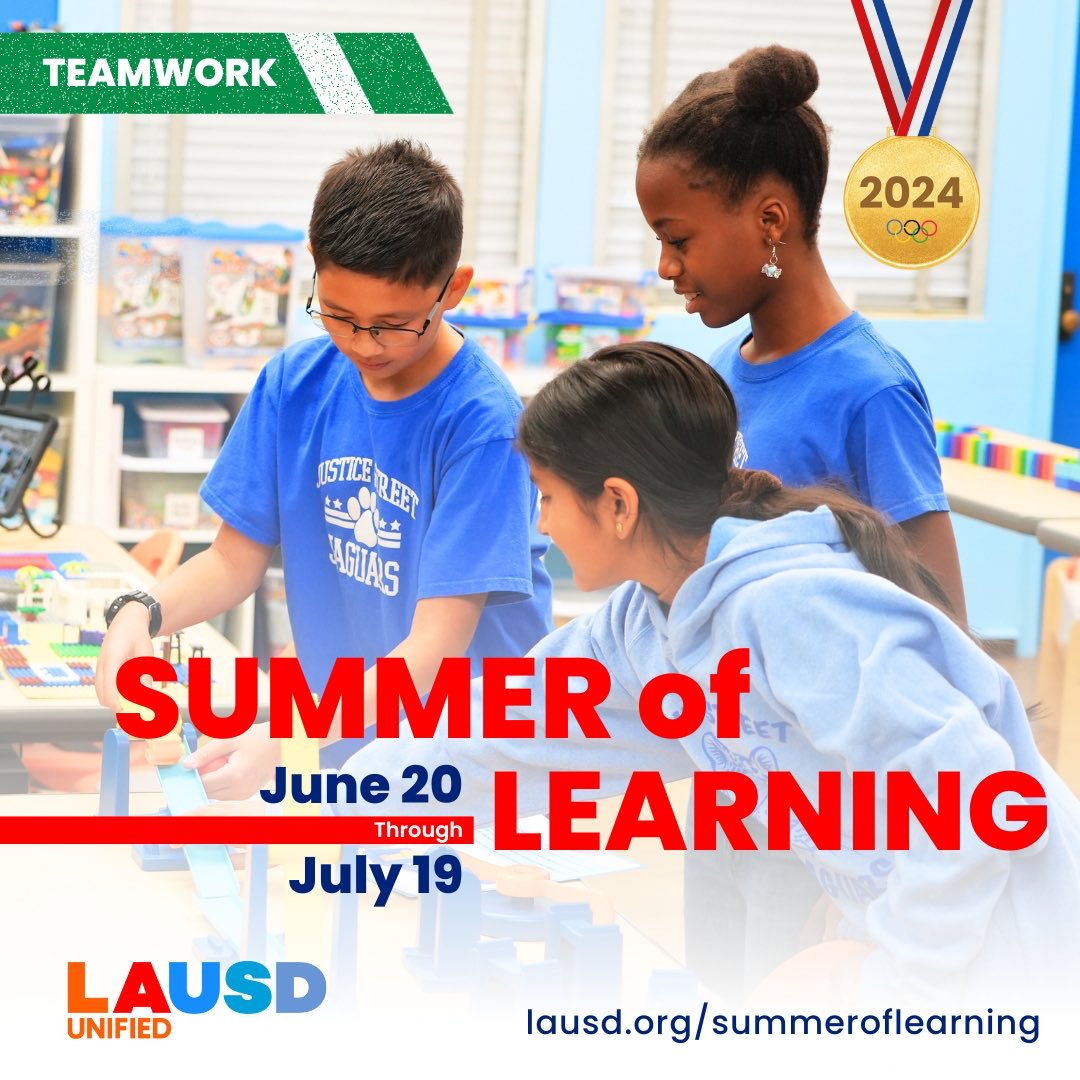 Our #STEAM and math camps are fun with an academic twist. During our #summeroflearning program, UTK-12 students can take dance and music classes, enhance their reading and math skills and sign up for summer internships. Visit lausd.org/summeroflearni… for details.