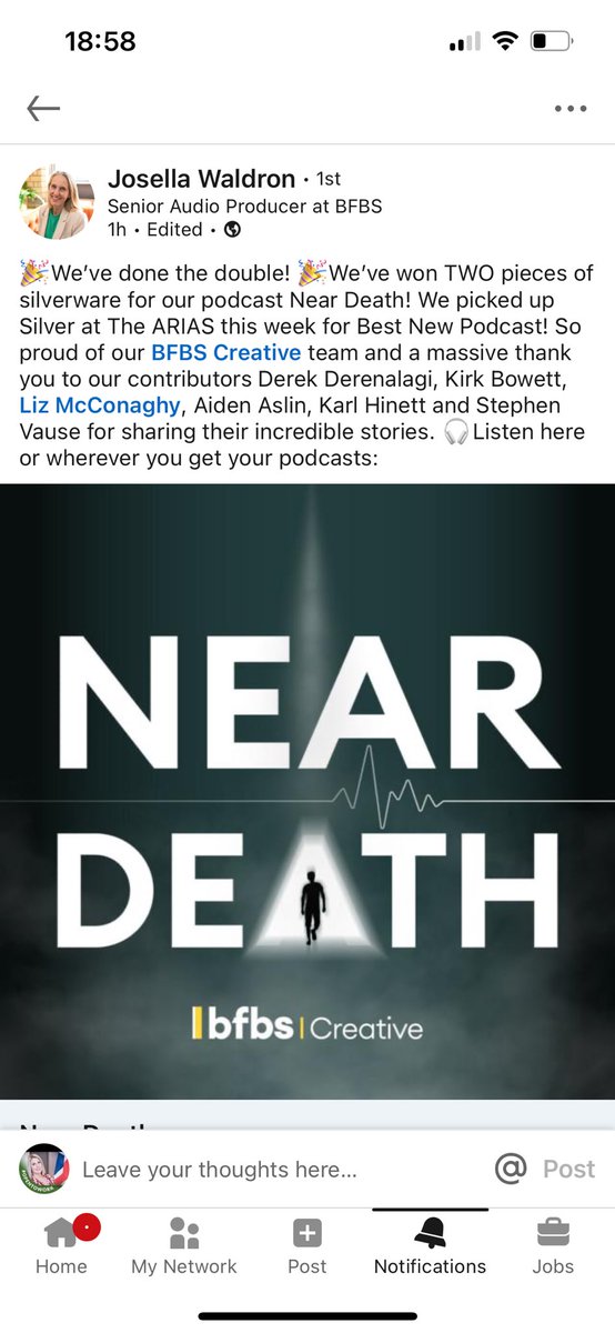 It’s never good when you qualify as a guest called the NEAR DEATH PODCAST’ 😂🤦‍♀️ but equally chuffed to see the team working for @BFBSCreative being recognised for their tireless work behind the scenes making GREAT and very impactful content….have a listen in the sunshine, it’s