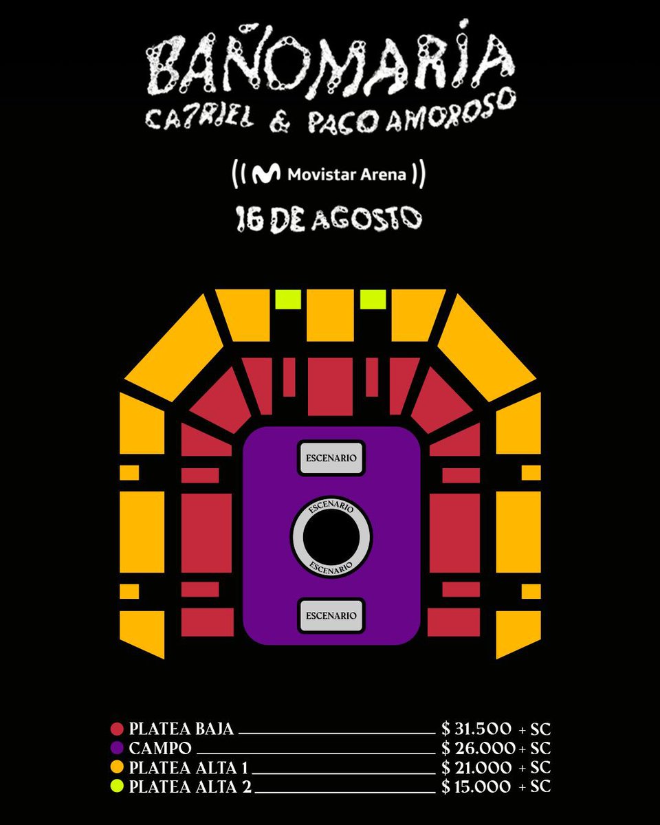 📣 #CA7RIEL & #PACOAMOROSO anunciaron un Movistar Arena para el viernes 16 de agosto 🤩

🎫 Conseguí tus entradas a través de la Web de Movistar Arena 💻

1️⃣ 14/05 Preventa Santander Amex Select 13hs
2️⃣ 15/05 Preventa Santander Amex 13hs
3️⃣ 16/05 Venta general 13hs