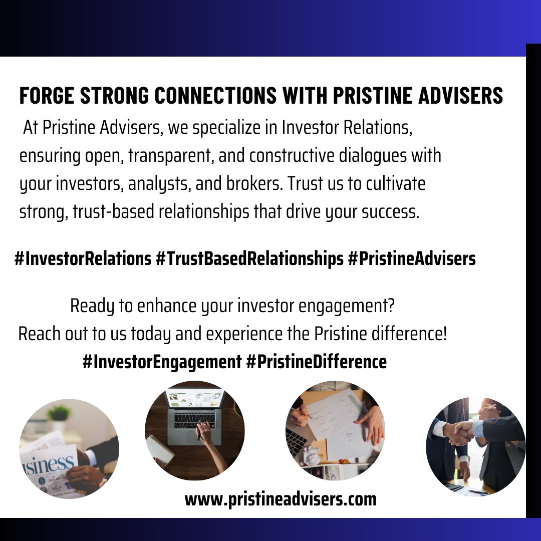 Forge Strong Relations😉
Ask about how my 33+ years of award-winning service can help YOU and YOUR business succeed.

To learn more:
pristineadvisers.com..
#businessgrowthstrategies #businessmastery #publicrelationsfirm #investorrelations