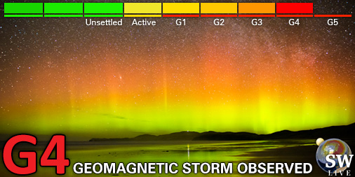 Severe G4 geomagnetic storm (Kp8) Threshold Reached: 17:39 UTC Follow live on spaceweather.live/l/kp