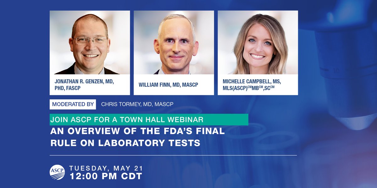 Interested in unpacking the FDA's final rule on Laboratory Developed Tests? Our expert panelists help you navigate this new regulatory landscape and address any questions during this virtual town hall meeting at 12 PM CST on May 21. Register now: bit.ly/4baIxxn