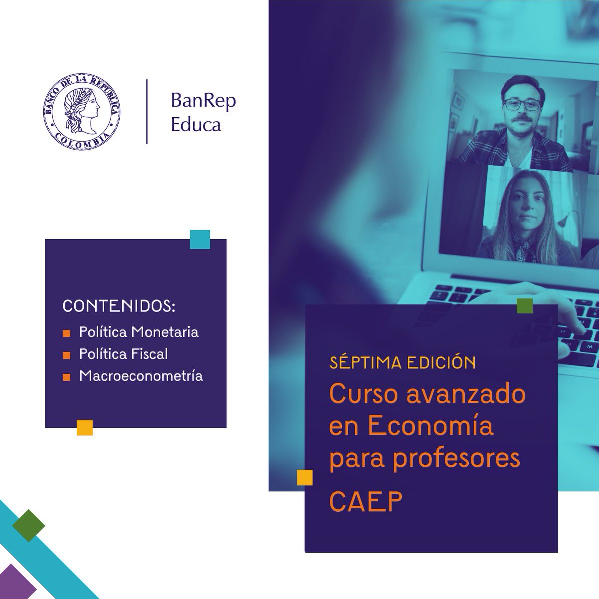 BancoRepublica's tweet photo. #BanRepEduca | Todavía quedan cupos para participar en el Curso Avanzado de Economía para Profesores- CAEP 👨‍🏫👩‍🏫, una invitación para las facultades de Economía de todo el país 🇨🇴.

Conozca los requisitos y las instituciones invitadas 👉 https://t.co/JewnWnmG22 https://t.co/mNijlrJMbI