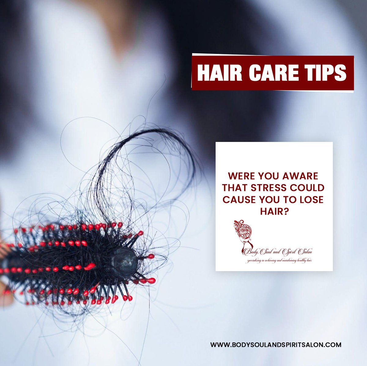 Hair Care Tips: 

Were you aware that stress could cause you to lose hair?

#HairCareTips #BodySoulSpirit #DidYouKnow #HairGoals #HairCare #HealthyHair